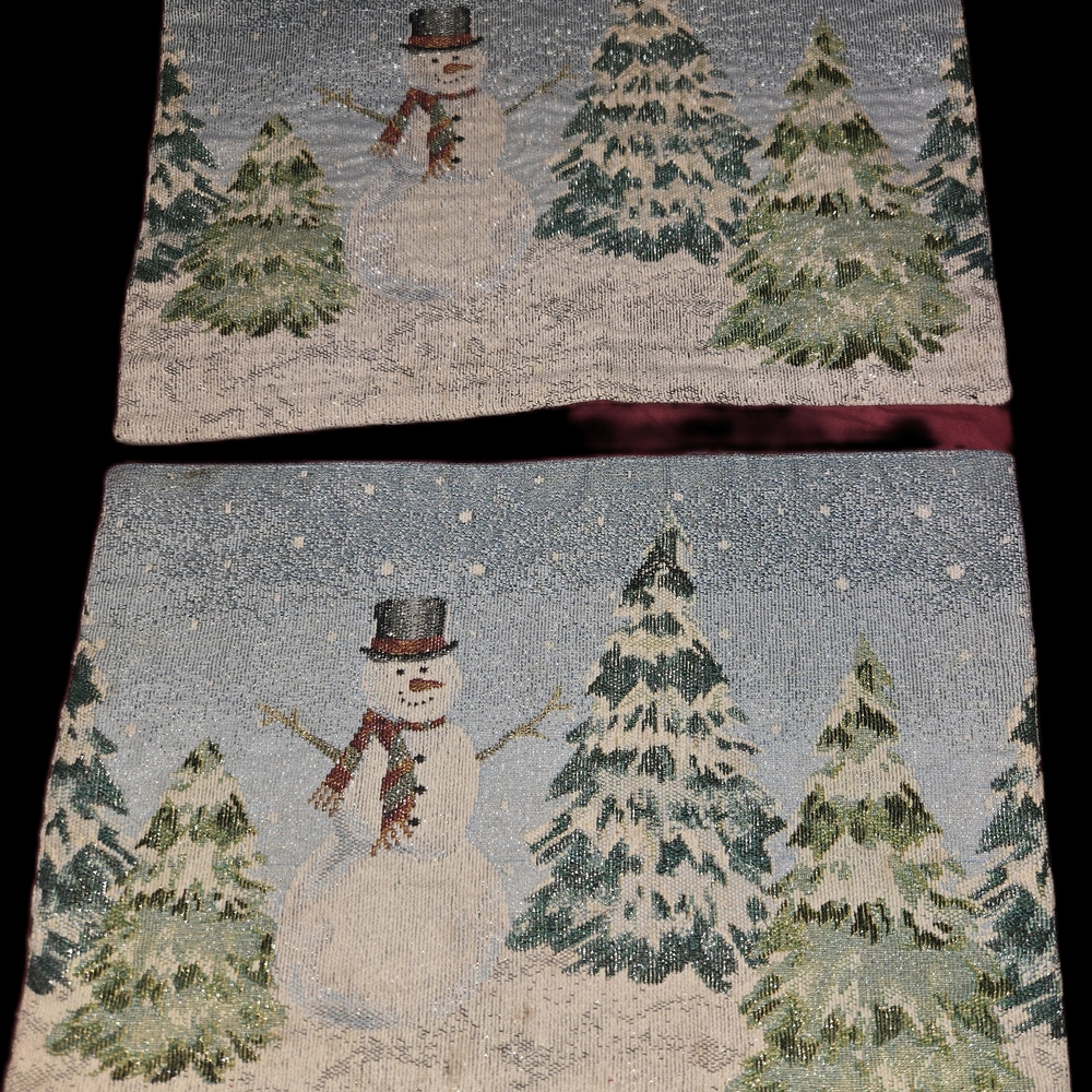 American Vintage Snowman Tapestry Holiday Placemats - Blue, Green, White